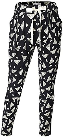 SJSP Geometric Print 2 Pocket Basic Casual Harem BLACK Drawstring Pnats,S/M,Small/Medium