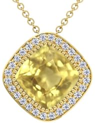 18K Yellow Gold Cushion Cut Yellow Sapphire And Round Diamond Pendant