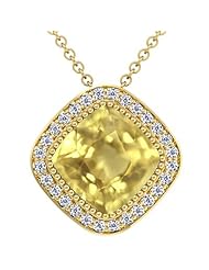 14K Yellow Gold Cushion Cut Yellow Sapphire And Round Diamond Pendant