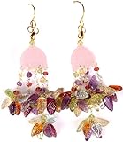 IMAGE OF Carved Rose Quartz Umbrella Chandeliers with Gemstones Leaves (Citrine, Peridot, Amethyst, Garnet an