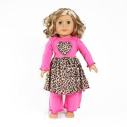 2 PC Brown Leopard Heart and Hot Pink Doll Outfit Clothing -- Fits 18" American Girl Doll