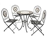 Mosaic & Steel Individually Made 5 Piece Dining Set. One Table Four Folding Chairs.