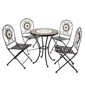 Mosaic & Steel Individually Made 5 Piece Dining Set. One Table Four Folding Chairs.