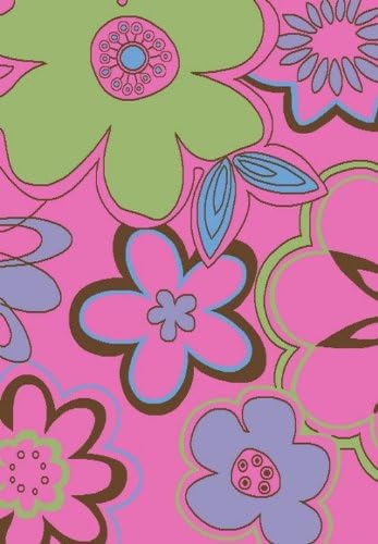 Glam Collection- Pink Flower Design Area Rug for Kid's Rooms PINK 5'X7'