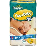 Pampers New Baby Size 1 Newborn Nappies - 2 x Economy Packs of 54, total 108 Nappies (Pack of 2)'