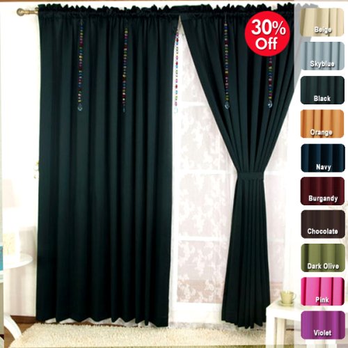 Solid Thermal Insulated Blackout Curtain 84″L- 1 Set-BLACK