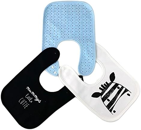 Jolly Baby Bibs | 3pcs Adorable Infant Waterproof Droll Boy Bibs with Snaps for Feeding and Toddler Teething | Premium Soft Absorbent Cotton Layer | Blue Black White | 1191.2