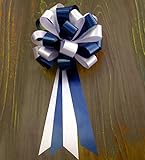 Navy Blue and White Wedding Pew Pull Bows - 8" Wide, Set of 6