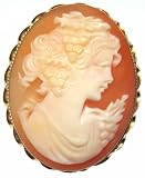 Romantica, Cameo Pin Pendant Master Carved 14k Gold Carnelian Conch Shell