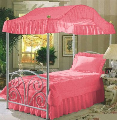 Hot Pink Full Size Canopy Top Fabric Bed Cover