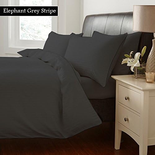 NILE BED LINENS Egyptian cotton Flat Sheet 300 Thread Count Striped KING Size, ELEPHANT GREY Color