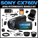 Sony HDR-CX760V High Definition Handycam 24.1 MP Camcorder with 10x Optical Zoom and 96 GB Embedded Memory (8GB Intermediate Bundle Kit) includes Charger, Battery, 8GB SD Memory, Carrying Bag, Full Size Tripod, Monopod, HDMI Cable, Card Reader, (2) Lenses, Filters and Cleaning Kit