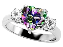 2.60 cttw 925 Sterling Silver 14K White Gold Plated Genuine Heart Shape Mystic Topaz Engagement Ring - Gold Plated Silver