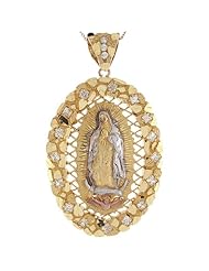 14k Tri Color Gold White CZ Accents Mother Mary of Guadalupe 7.96cm Pendant