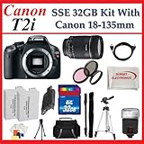 Canon EOS Rebel T2i SLR Digital Camera Kit with Canon Ef-s 18-135mm F/3.5-5.6 Is Lens + Huge SSE 32GB Lens Accessories Package