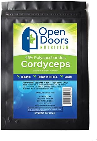 Organic Cordyceps Sinensis Extract Powder - Grown in the USA - 45% Polysaccharide (32% Beta Glucans) - Mycellium DNA Profile Match with Wild Cordyceps - 100% Money Back Guarantee