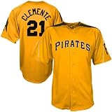 Majestic Pittsburgh Pirates #21 Roberto Clemente Gold Laser Cooperstown Replica Jersey