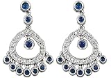 14K White Gold Hand-Crafted Designer Chandelier Earrings, Enhanced with Pave Set Diamonds and Bezel Set Sapphire Stones.(GH-Color, SI-Clarity, c.t.t.w. 0.19CT.,Sapphire 0.86CT).