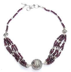 Gift for Her Silver Garnet Necklace Amulet 18.5 inches