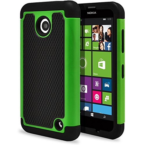 Nokia Lumia 635 Case, Nokia Lumia 630 Case, MagicMobile [Dual Armor Series] Durable [Impact Shockproof Resistant] Double Layer Cover [Hard Shell] + [Flexible Silicone] Case for Nokia Lumia 630 / 635 - Black - Green