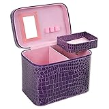 メイクポーチ　 化粧ポーチ　化粧箱　コスメバッグ　バニティケース　トラベルポーチ 鏡付き　ドレッサー 化粧品　水玉　収納 雑貨 小物入れ 女性 　二段　超軽量　機能的　大容量　7色 (パープル)
