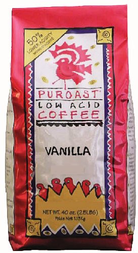 Puroast Low Acid Coffee Low Acid Vanilla Flavored Coffee Grind Whole Bean, 2.5-Pound Bags