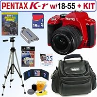 Pentax K-r 12.4 MP Digital SLR Camera with 18-55mm f/3.5-5.6 Lens (Red) + 16GB Deluxe Accessory Kit