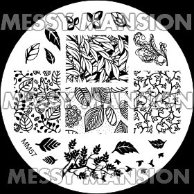 MESSY MANSION MM57 Nail Art Stamping Plate - leaves, leaf and vines