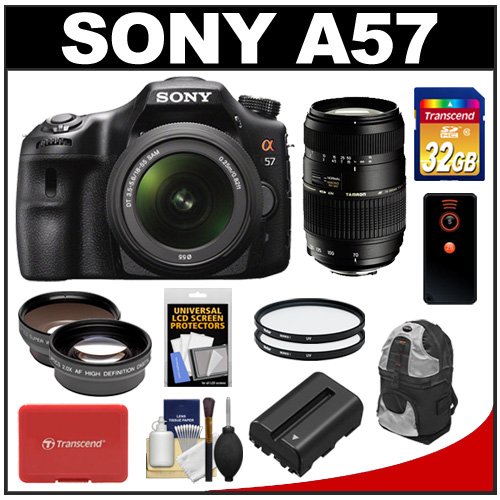 Sony Alpha SLT-A57 Translucent Mirror Technology Digital SLR Camera Body & 18-55mm Lens with 70-300mm Lens + 32GB Card + Battery + Backpack + Tripod + Filters + Remote + Tele/Wide Lens Kit