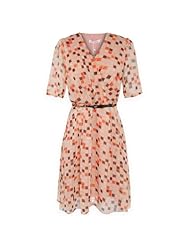 V-neck Elbow Length Sleeves Plaid Print Polyester Tunic 