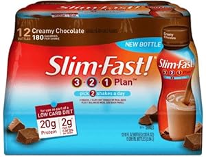 Slim-Fast! 3-2-1 Ready To Drink, Low Carb, Creamy Chocolate, 10 Ounce (Pack of 12)