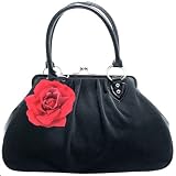 Lux De Ville Luck Me Kiss Lock Bag Black with Rose Handbag Purse Retro Vintage
