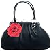 Lux De Ville Lucky Me Kiss Lock Bag Black with Rose Handbag Purse Retro Vintage