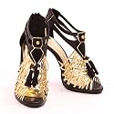 ladies black gold womens strap stiletto ankle heels size 3 - 8