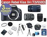 Canon EOS Rebel Kiss X4 (T2i/550D) EF-S 18 MP Digital Camera with Canon EF 28-135mm f/3.5-5.6 IS Standard Zoom Lens + Canon 75-300mm Zoom Lens + High Capacity Li-Ion Battery + Rokinon 500mm Zoom Lens with 2x Converter (=1000mm) + 16 GB Memory Card + 50 Titanium Anodized Tripod + 6 Piece Accessory Kit + Deluxe Padded Camera Bag + Multi-Coated Glass UV Filter + Multi-Coated Glass Polarizer Filter + 3 Year CELLTIME Extended Warranty (Japan Made)