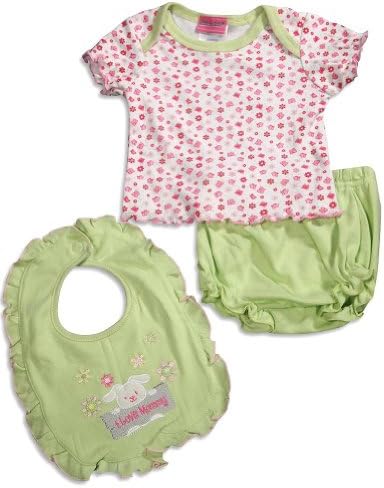 Little by Little - Newborn Girls Short Sleeve Diaper Set, Light Green, Pink 28739-6-9Months