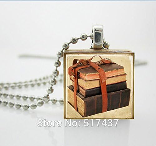 VintaStore Necklaces Pendants Vintagebook Necklace Bundle Of Books Scrabble Tile Pendant Scrabble Tiles For Jewelry