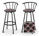 IMAGE OF 2 Pirate Skull & Crossbones Themed Specialty / Custom Black Barstools with Backrest Set