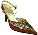 Two tone Satin Material, Sequin and Beaded Antique Design - High Heel 3.5" - Evening Shoes - Wardha Shoe