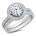 Metal Factory Sterling Silver Cubic Zirconia Halo 3.3 Carat tw Round Brilliant Cut CZ Wedding Engagement Ring Set