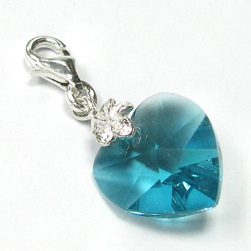 Valentines Gift Sterling Silver Swarovski Crystal Blue Zircon Heart Love Bead Birthstone December European Clip On Lobster Charm