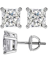 0.34 CT TW Princess Cut Diamond Screw-Back Stud Earrings in 14k White Gold