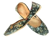 Beachcombers! Ethnic Jamawar Silk Indian Khussa Belly Dance Shoes Cream Black