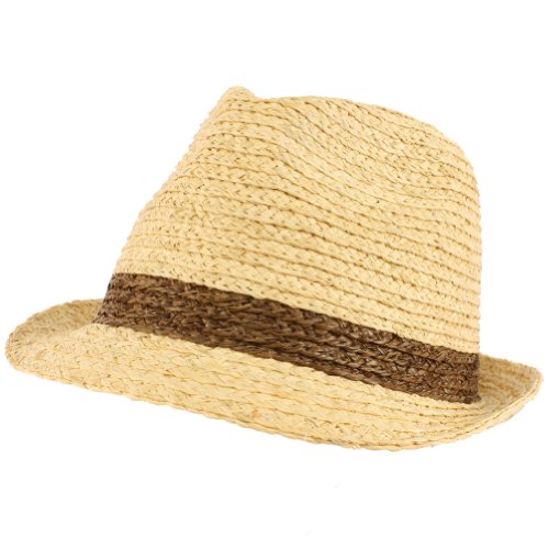 Summer Raffia Straw Stingy Fedora Trilby Hat Natural L/XL