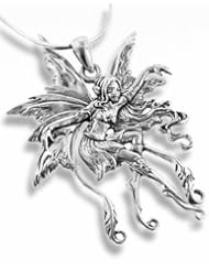 Sterling Silver Amy Brown Vines Fairy Faerie Pendant with 18" Necklace