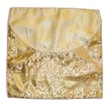 Chinese brocade pillow cover with zippered access - yellow gold with white trim