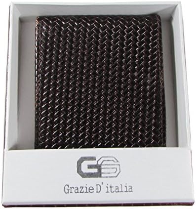 Durable Mens Bifold Wallet Brown Braided Weave Print Gift box