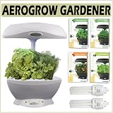 AeroGrow Ultimate Kitchen Gardener (SpaceSaver 6) in white with AeroGarden Gourmet Herb/ Italian Herb/ Cherry Tomato/ Salad Green Pods And Grow Bulbs