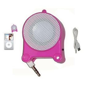 Portable Rechargeable Powerful Pink Mini Speakers with Built in Li-ion Batteries - For iPod Classic Video iPhone Nano Shuffle players
