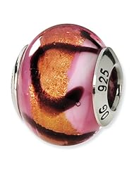 Sterling Silver s Pink/orange/black Italian Murano Bead by Reflection Beads, Best Quality Free Gift Box Satisfaction Guaranteed